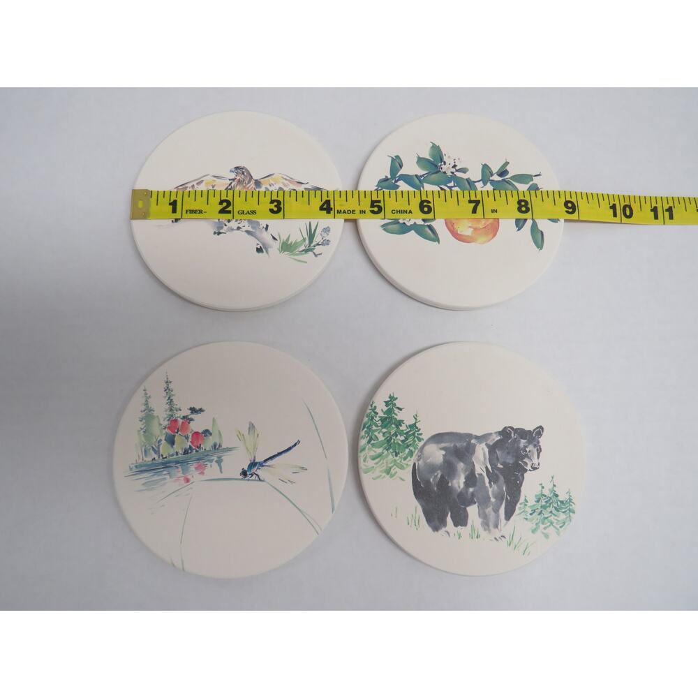 Set of 4 CoasterStone Coasters Bear Hawk Dragonfly Fruit Woodland Nature Outdoor - Picture 11 of 11